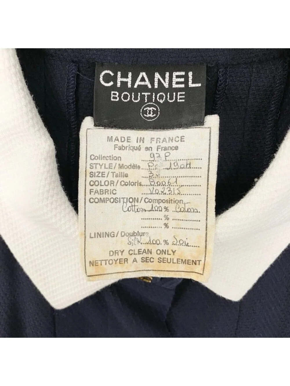 Chanel Cg9 Runway CC Logo Button Dress 36 Sizes Navy White Cotton 100%